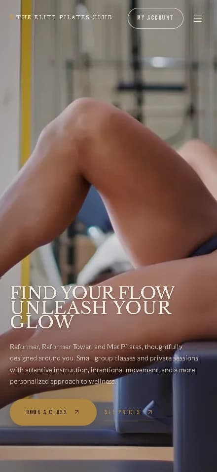The Elite Pilates Club site on a phone